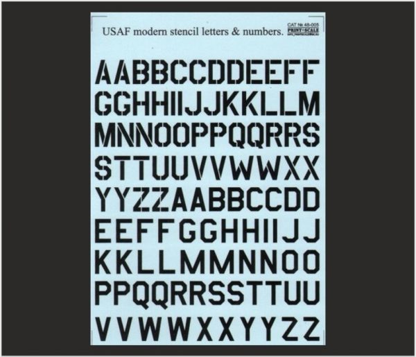 Print Scale 48005  1/48 BLACK modern stencil letters and numbers