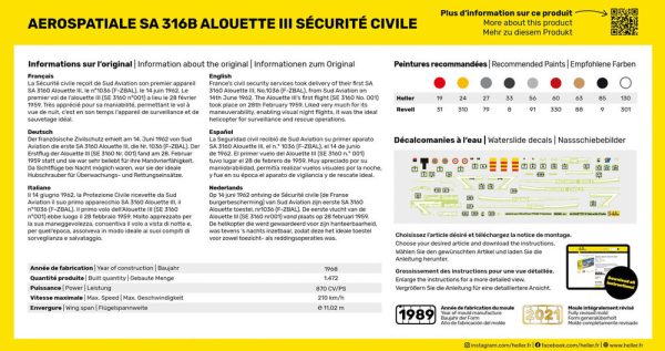 Heller 80289 1/72 Alouette III Sécurité Civile - Image 4